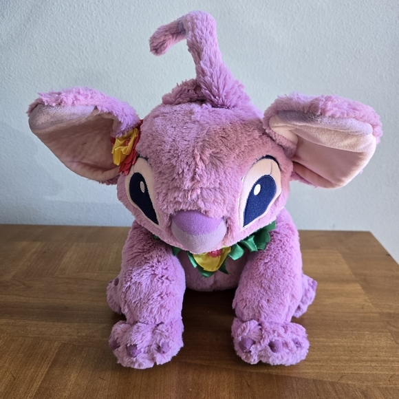 Disney Lilo & Stitch Hawaiian Angel Pink Plush with Satin Lei Flowers 12" - Picture 2 of 9